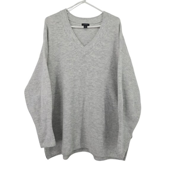 Halogen V-Neck Sweater Ribbed Cozy Lond Sleeve Gray Size 1 - Picture 2 of 9